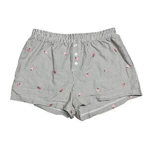 SOCIAL SCENE Strawberry Embroidered Striped Cotton Boxer Pajama Shorts Size M